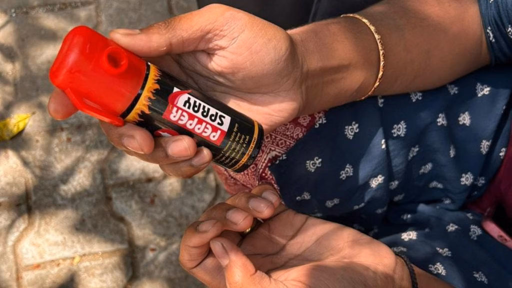 Workers on Urban Company are issued black backpacks containing tools and a basic safety kit that includes pepper spray