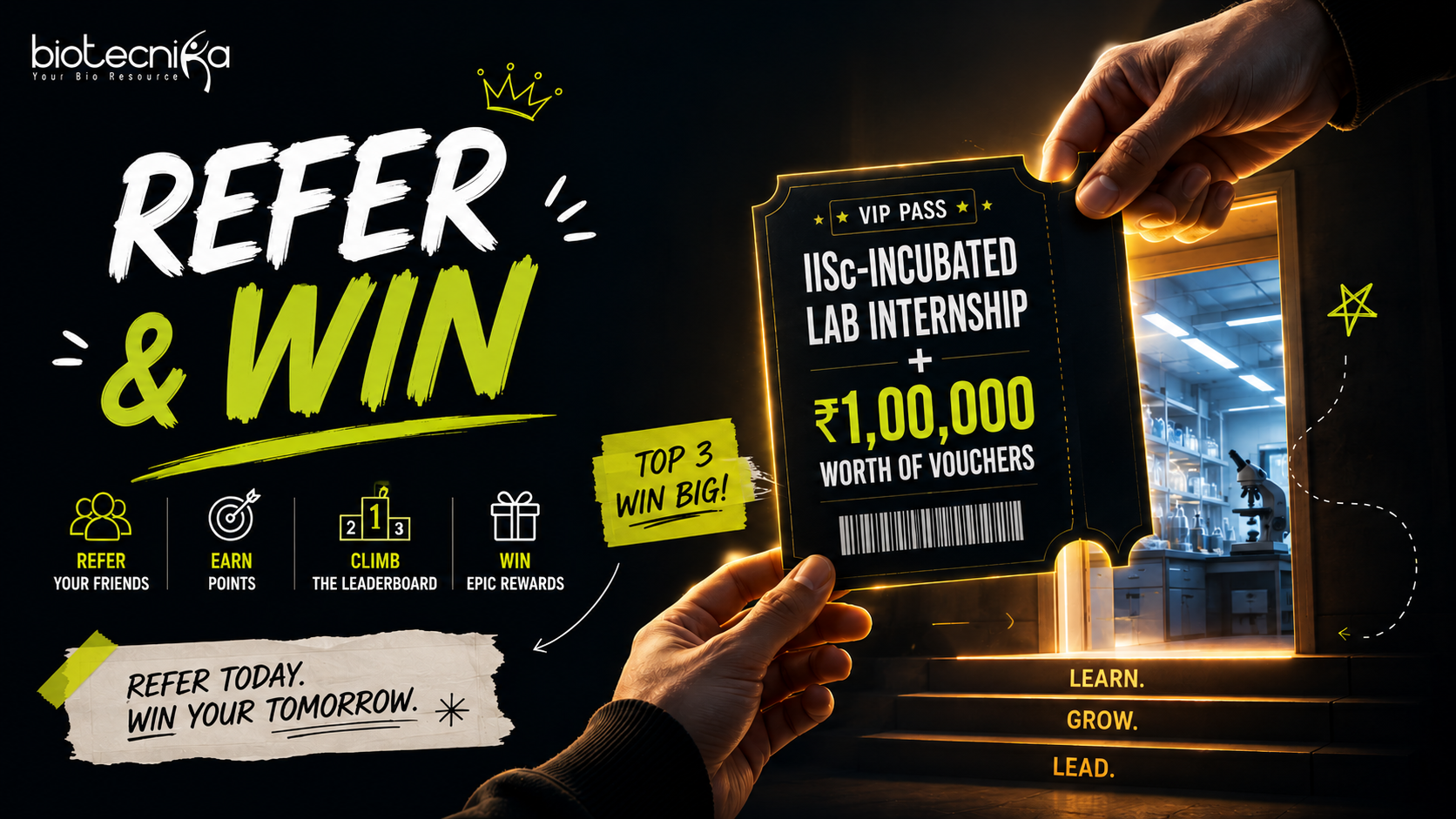 Refer & Win an IISc-Incubated Lab Internship + ₹1 Lakh Worth of Vouchers