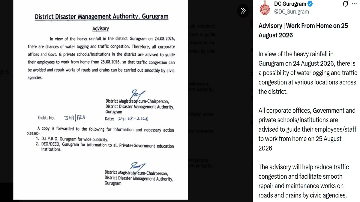 DC Gurugram Issues Advisory to Provide Work from Home and Conduct Online Classes for Today Due to Extreme Rain and Waterlogging | Education News