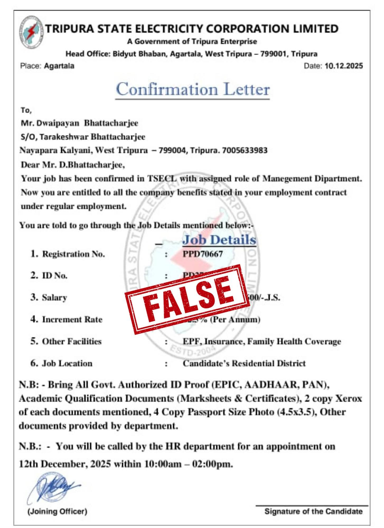 Fake Job Racket Exposed: TSECL Warns Aspirants Against Fraudulent Appointment Letters