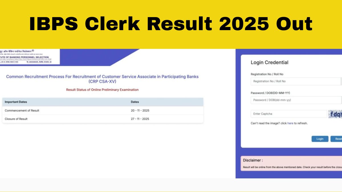 IBPS Clerk Prelims Result 2025 Released