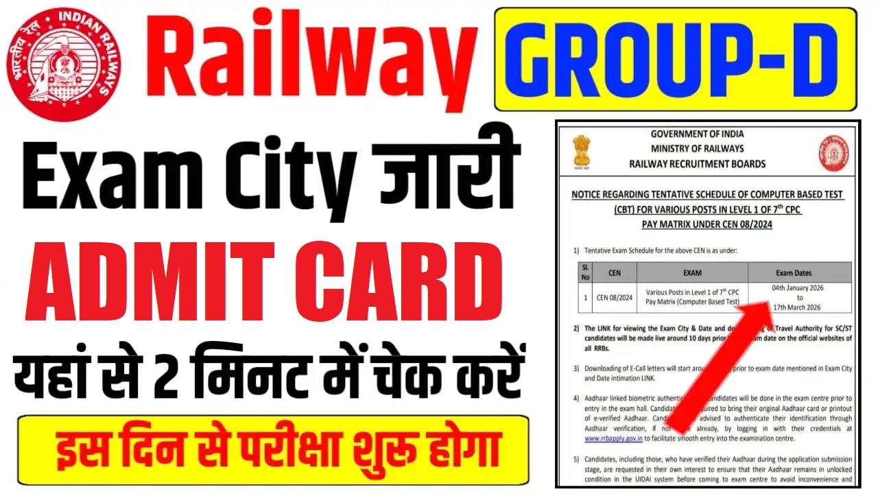 Railway RRB Group D Admit Card 2025