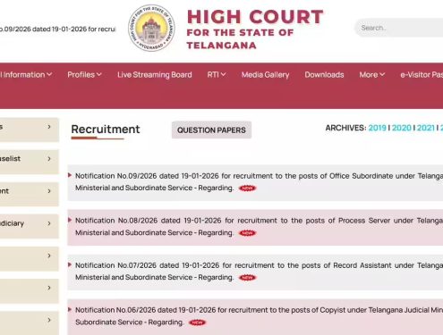 Telangana District Court Recruitment 2026: Notification released for 859 Examiner, Copyist and other posts